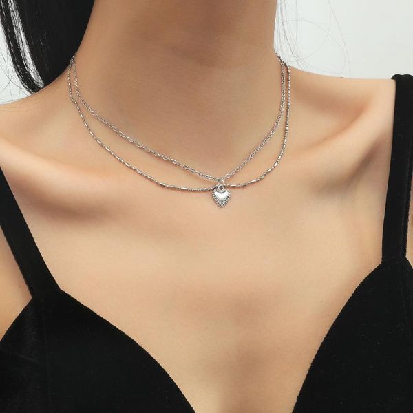 pendant necklaces simple style women fashion heart shpae necklace double chain multilayer retro vintage lady jewelry for girlfriend gift, Silver
pendant necklaces simple style women fashion heart shpae necklace double chain multilayer retro vintage lady jewelry for girlfriend gift, Silver