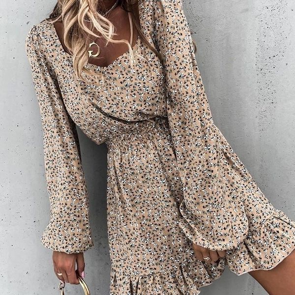 spring and autumn fashion women's mini dresses with square collar and elastic waist ruffle print sweet style hedging dress 2021 210316, Black;gray
spring and autumn fashion women's mini dresses with square collar and elastic waist ruffle print sweet style hedging dress 2021 210316, Black;gray