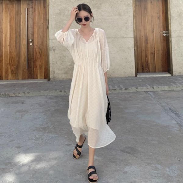 casual dresses 2021 women summer v neck translucent loose cozy high waist long dress puff sleeve drape beige midi, Black;gray
casual dresses 2021 women summer v neck translucent loose cozy high waist long dress puff sleeve drape beige midi, Black;gray
