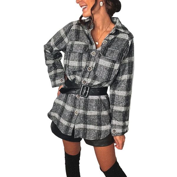women's jackets 2021 arrival trendy turndown collar plaid print long sleeve casual jacket women medium length coat with pocket, Black;brown
women's jackets 2021 arrival trendy turndown collar plaid print long sleeve casual jacket women medium length coat with pocket, Black;brown