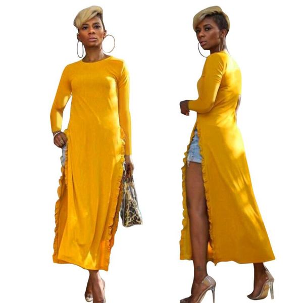casual dresses yellow color o-neck long sleeves split ruffles fall maxi dress arrival office lady style all-matching women outfits, Black;gray
casual dresses yellow color o-neck long sleeves split ruffles fall maxi dress arrival office lady style all-matching women outfits, Black;gray