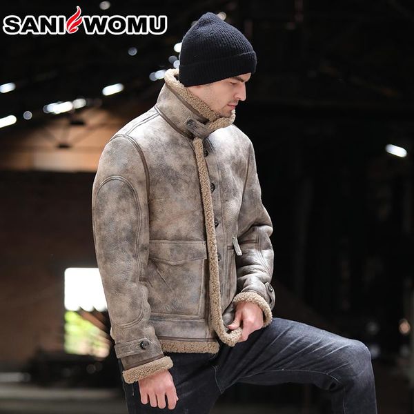 men's leather & faux winter men sheepskin shearling fur jacket biker male genuine coat thick warm lining lapel, Black
men's leather & faux winter men sheepskin shearling fur jacket biker male genuine coat thick warm lining lapel, Black