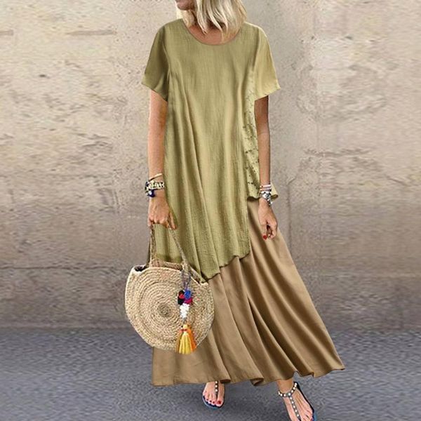 casual dresses zanzea women summer short sleeve patchwork cotton linen sundress plus size maxi long dress kaftan vestido loose, Black;gray
casual dresses zanzea women summer short sleeve patchwork cotton linen sundress plus size maxi long dress kaftan vestido loose, Black;gray