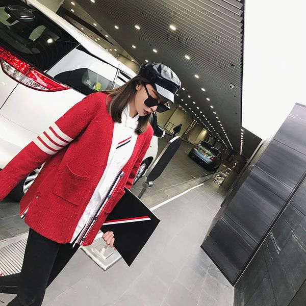 men's and women's autumn winter tb knitted cardigan men's ins net long sleeve red benmingnian sweater coat for lovers, White;black
men's and women's autumn winter tb knitted cardigan men's ins net long sleeve red benmingnian sweater coat for lovers, White;black