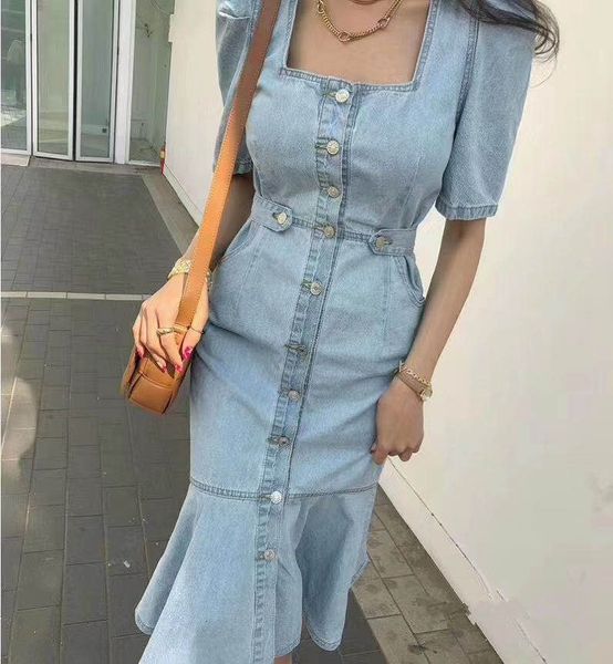 2021 merchall new fashion summer women denim casual vintage office chic single-breasted split street long 0t50, Black;gray
2021 merchall new fashion summer women denim casual vintage office chic single-breasted split street long 0t50, Black;gray