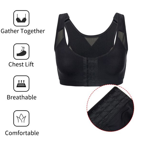 womens back support posture corrector full coverage no padded slim wireless chest lifter breast shapewear front closure, Black 
womens back support posture corrector full coverage no padded slim wireless chest lifter breast shapewear front closure, Black