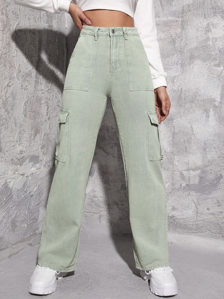 high waisted flap pocket cargo jeans x7yv#, Blue
high waisted flap pocket cargo jeans x7yv#, Blue