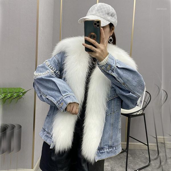 women's fur & faux 2021 autumn and winter fashion one coat two-way parka beaded denim sailor collar raccoon for women, Black
women's fur & faux 2021 autumn and winter fashion one coat two-way parka beaded denim sailor collar raccoon for women, Black
