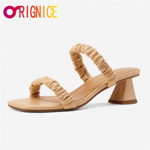 orignice sweet pleated soft leather sandals new arrival peep toe thick heels pumps slippers women slides summer basic shoes, Black
orignice sweet pleated soft leather sandals new arrival peep toe thick heels pumps slippers women slides summer basic shoes, Black