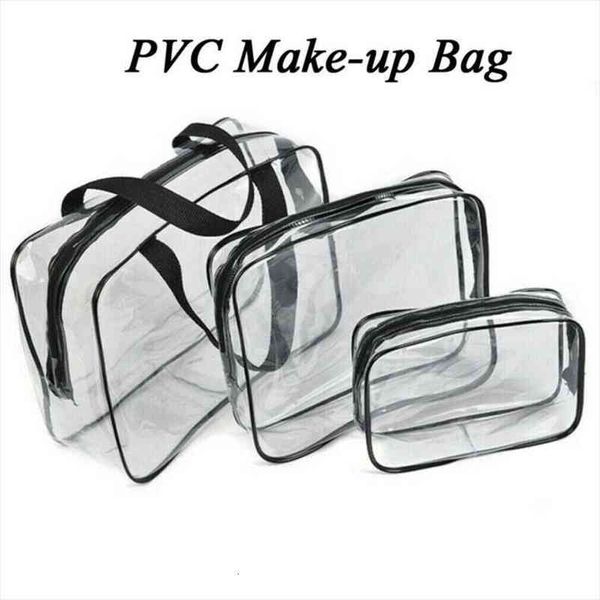 women men transparent pvc jelly cosmetic bags travel zipper makeup tote 3size