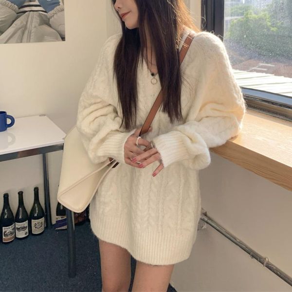 women's sweaters soft waxy lazy wind wear long sleeved twist sweater in winter loose medium and pullover women, White;black
women's sweaters soft waxy lazy wind wear long sleeved twist sweater in winter loose medium and pullover women, White;black