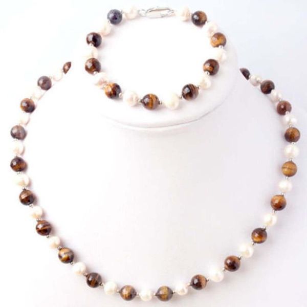 earrings & necklace natural 7-8mm white freshwater pearl &tiger's eye bracelet jewel set multicolor, Silver
earrings & necklace natural 7-8mm white freshwater pearl &tiger's eye bracelet jewel set multicolor, Silver