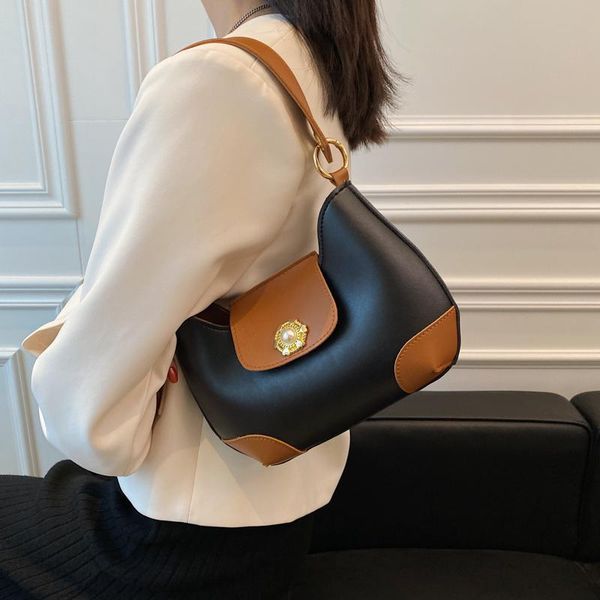 evening bags designer contrast color women's shoulder bag luxury pu leather crescent crossbody handbag and purse clutchs