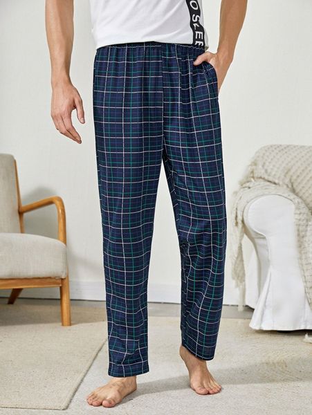men plaid pocket lounge pants v2rc#, Black;brown 
men plaid pocket lounge pants v2rc#, Black;brown