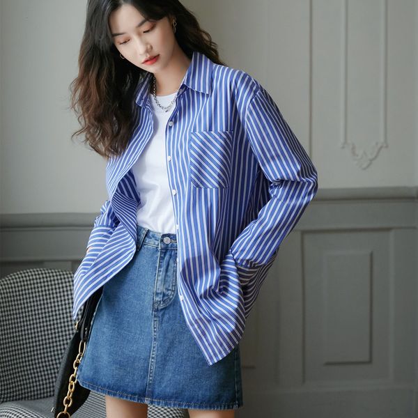 2021 new blue striped fall women long sleeve button up collar shirt casual loose and blouse fashion 5hth, White
2021 new blue striped fall women long sleeve button up collar shirt casual loose and blouse fashion 5hth, White