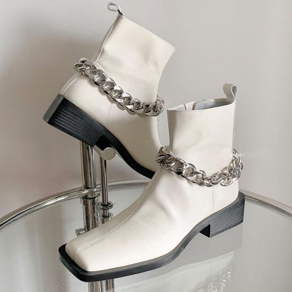 boots fashion white women ankle chains decor short booties square toe chunky heel autumn boot platform botas mujer, Black
boots fashion white women ankle chains decor short booties square toe chunky heel autumn boot platform botas mujer, Black