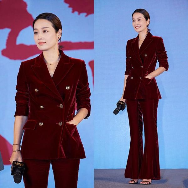 women's two piece pants 2021 autumn winter women formal wine red velvet set double breasted blazer + long flare 2 pieces y233, White
women's two piece pants 2021 autumn winter women formal wine red velvet set double breasted blazer + long flare 2 pieces y233, White
