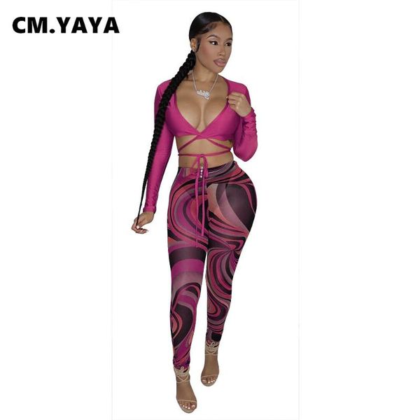 women's two piece pants cm.yaya women set print mesh pencil + bandage crop 2 sets fashion outfits streetwear tracksuit autumn 2021, White
women's two piece pants cm.yaya women set print mesh pencil + bandage crop 2 sets fashion outfits streetwear tracksuit autumn 2021, White