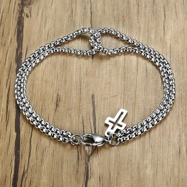 link, chain drop casual cross charm men's bracelet interlocked stainless steel double box link for men pulseira, Black
link, chain drop casual cross charm men's bracelet interlocked stainless steel double box link for men pulseira, Black