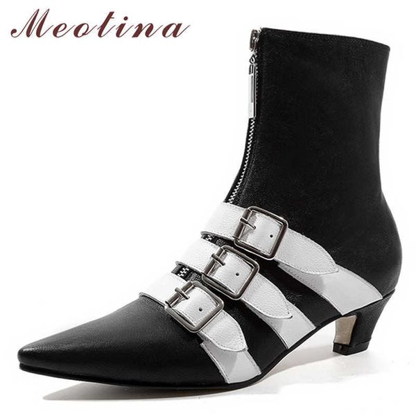 meotina women boots sheepskin ankle boots natural genuine leather zip med heel short boots buckle pointed toe shoes lady fall 42 210608, Black
meotina women boots sheepskin ankle boots natural genuine leather zip med heel short boots buckle pointed toe shoes lady fall 42 210608, Black