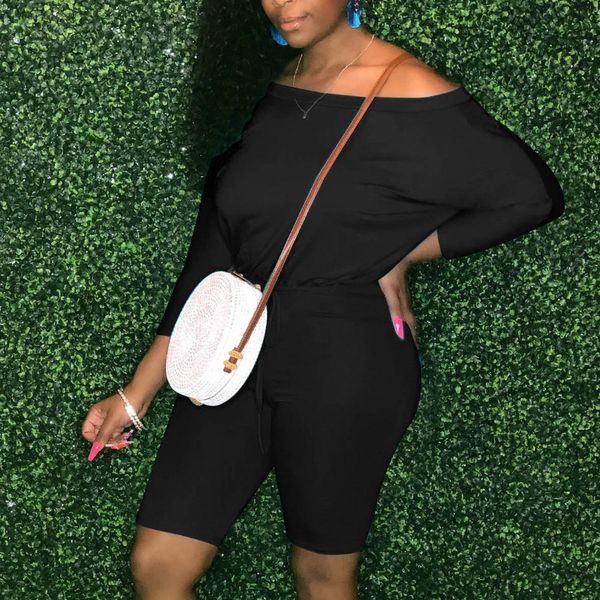 2021 new women black jumpsuit off shoulder three quater sleeves knee length sashes elastic clubwear night african female fashion playsuit u0, Black;white
2021 new women black jumpsuit off shoulder three quater sleeves knee length sashes elastic clubwear night african female fashion playsuit u0, Black;white