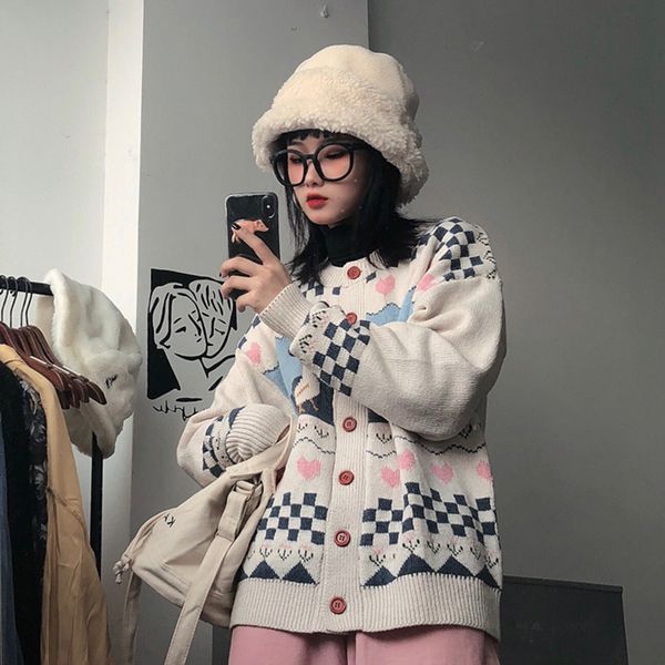 2021 new college style fun color matching vintage cute round neck knitted cardigan personality sweater fashion xtox, White;black
2021 new college style fun color matching vintage cute round neck knitted cardigan personality sweater fashion xtox, White;black