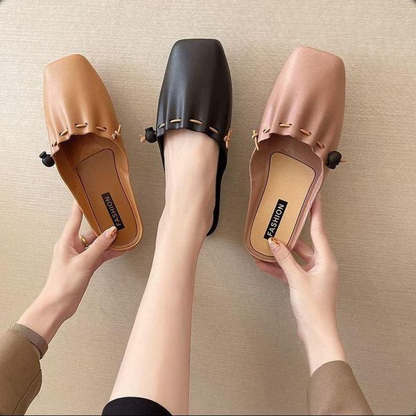 slippers 2021 women retro baotou half womens flat muller shoes european and american pointed outside wear lazy slipper thick low, Black
slippers 2021 women retro baotou half womens flat muller shoes european and american pointed outside wear lazy slipper thick low, Black