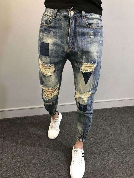 slim fit pants summer men's jeans tie foot hole versatile fashion korean small leg capris, Blue
slim fit pants summer men's jeans tie foot hole versatile fashion korean small leg capris, Blue
