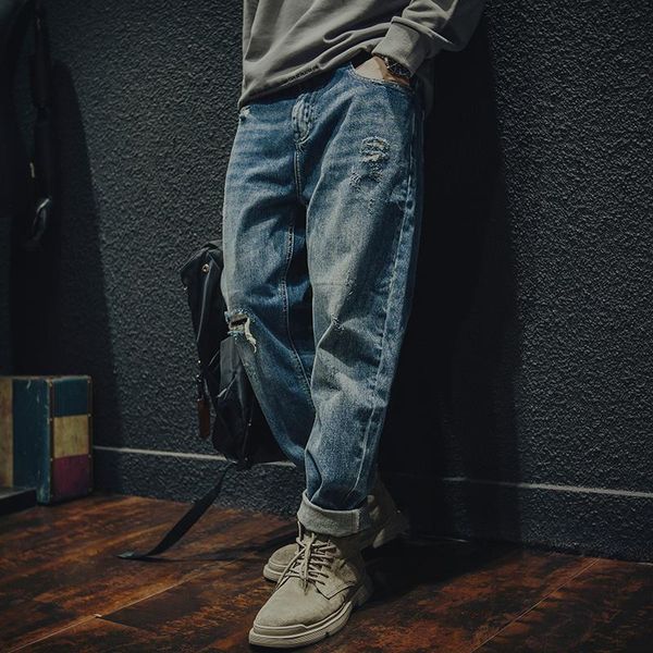 men's jeans autumn patch ripped loose fashion brand retro trendy trousers spring and trends all-matching harem pant, Blue
men's jeans autumn patch ripped loose fashion brand retro trendy trousers spring and trends all-matching harem pant, Blue