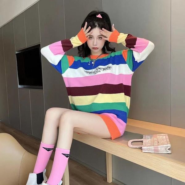 women's sweaters rainbow woman long sleeve letter print stripes pullover women sweater casual korean style, White;black
women's sweaters rainbow woman long sleeve letter print stripes pullover women sweater casual korean style, White;black