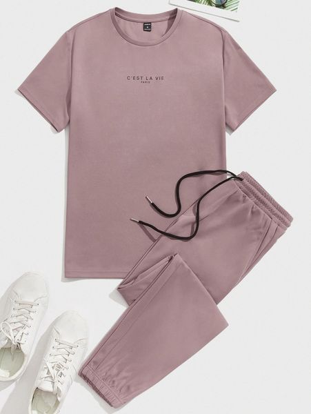 men slogan graphic tee and joggers set a1kj#, Gray
men slogan graphic tee and joggers set a1kj#, Gray