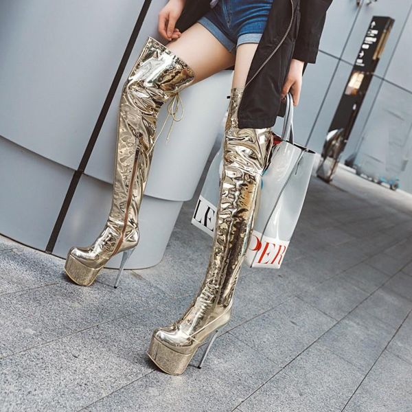 boots patent leather knee high 2021 autumn thin heel waterproof platform round head silver pink large women's, Black
boots patent leather knee high 2021 autumn thin heel waterproof platform round head silver pink large women's, Black