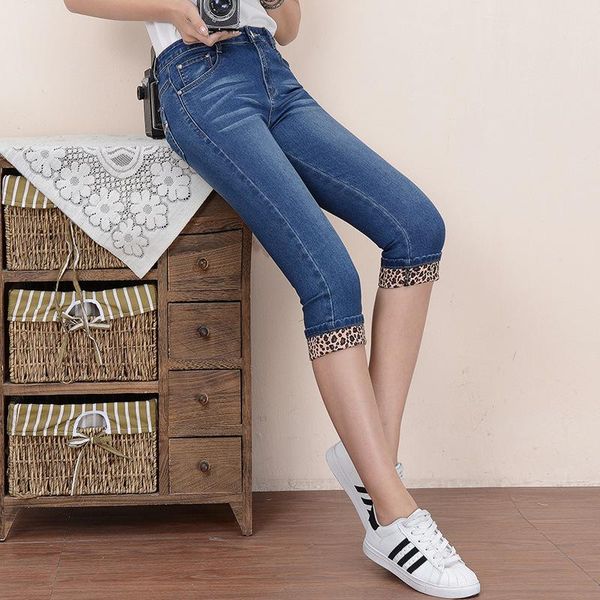 women's jeans summer breeches women knee length denim pants slim leopard capri elastic casual pencil, Blue
women's jeans summer breeches women knee length denim pants slim leopard capri elastic casual pencil, Blue