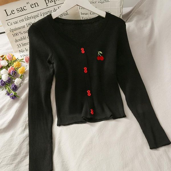 women's knits & tees women sweaters 2021 spring autumn sweet girls v-neck cherry embroidery design all-match knitted cardigans, White
women's knits & tees women sweaters 2021 spring autumn sweet girls v-neck cherry embroidery design all-match knitted cardigans, White