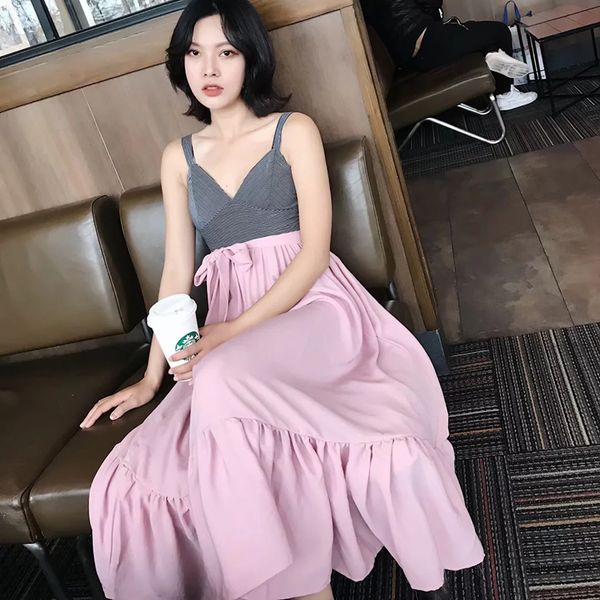 spring women sweet patchwork pink gray striped dress spaghetti strap a line dress mid calf v neck female dress, Black;gray
spring women sweet patchwork pink gray striped dress spaghetti strap a line dress mid calf v neck female dress, Black;gray