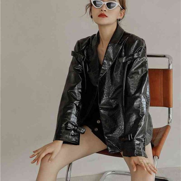 women's trench coats fall black leather jacket women coat covered button snake faux blazer bow ladies fashion tqcn, Tan;black
women's trench coats fall black leather jacket women coat covered button snake faux blazer bow ladies fashion tqcn, Tan;black