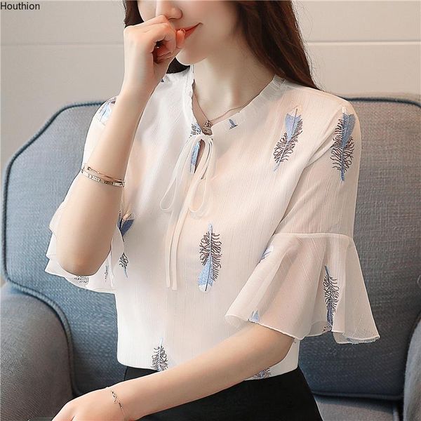 women's blouses & shirts houthion chiffon fashion cloth short sleeve casual summer womans regular o-neck print blouse, White
women's blouses & shirts houthion chiffon fashion cloth short sleeve casual summer womans regular o-neck print blouse, White