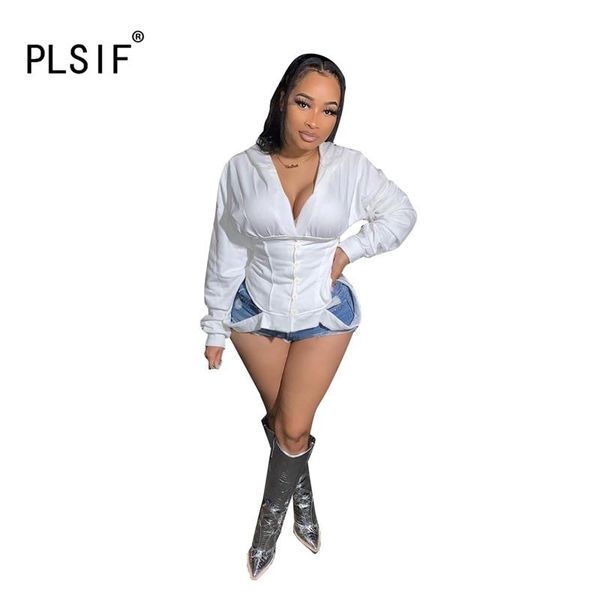 women's hoodies & sweatshirts arrival fashion design lady white color full sleeve club trendy deep v-neck high waist tight, Black
women's hoodies & sweatshirts arrival fashion design lady white color full sleeve club trendy deep v-neck high waist tight, Black