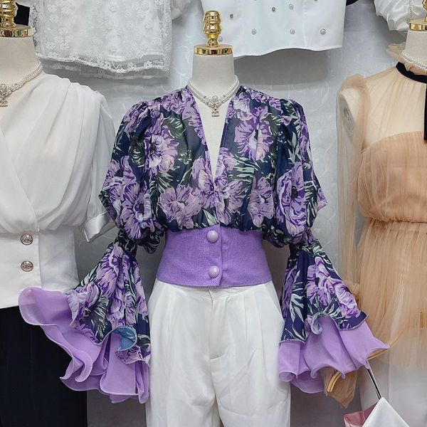 women's blouses & shirts european summer design niche v-neck printed drape flared sleeve short chiffon women fashion streetwear 2021, White
women's blouses & shirts european summer design niche v-neck printed drape flared sleeve short chiffon women fashion streetwear 2021, White