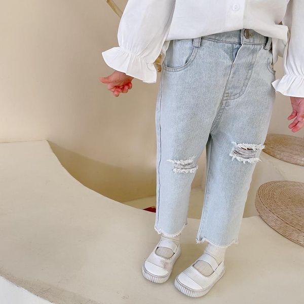 jeans spring autumn children's solid denim pockets hole casual straight pants girls fashion trousers, Blue
jeans spring autumn children's solid denim pockets hole casual straight pants girls fashion trousers, Blue