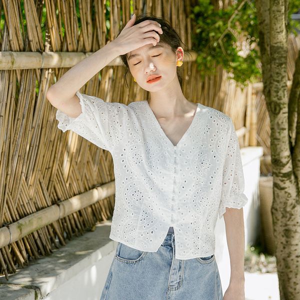 2021 new summer women v neck blouse casual female single breasted white short shirts hollow out elegant ladies 4z7o, Tan;black
2021 new summer women v neck blouse casual female single breasted white short shirts hollow out elegant ladies 4z7o, Tan;black