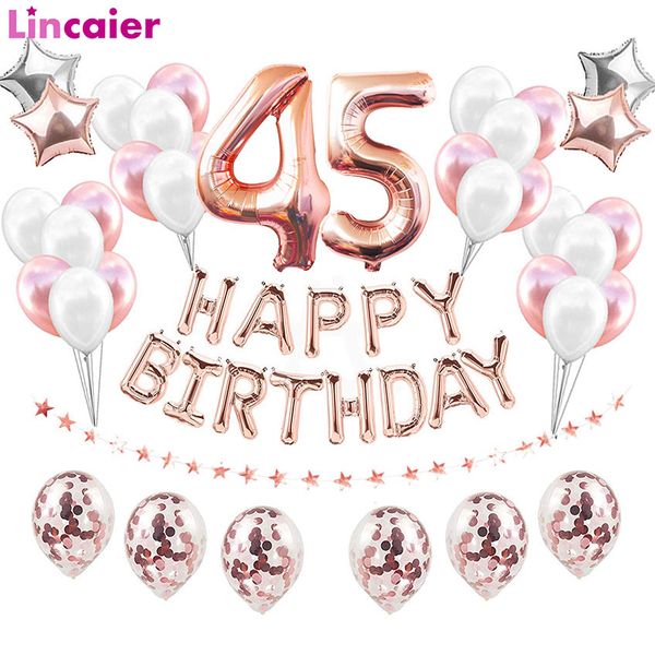 38pcs number 45 foil balloons 45 years old happy birthday party decoration 45th 54 54th woman man plies rose gold black
38pcs number 45 foil balloons 45 years old happy birthday party decoration 45th 54 54th woman man plies rose gold black