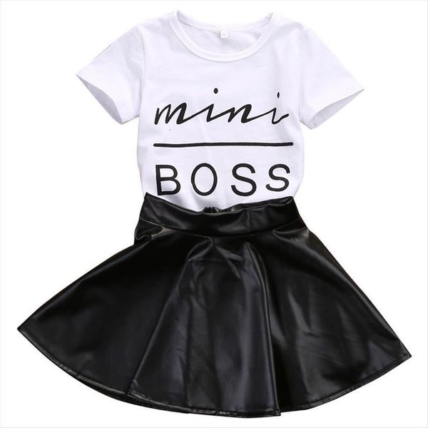 2pcs girls kids summer mini boss letter white t shirt black leather skirts set party casual outfits
2pcs girls kids summer mini boss letter white t shirt black leather skirts set party casual outfits
