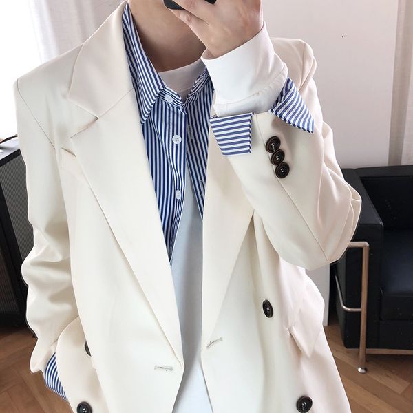 new white 2021 blazer turn down collar spring coat long sleeve casaco feminino outwear chic for women fjma, White;black
new white 2021 blazer turn down collar spring coat long sleeve casaco feminino outwear chic for women fjma, White;black