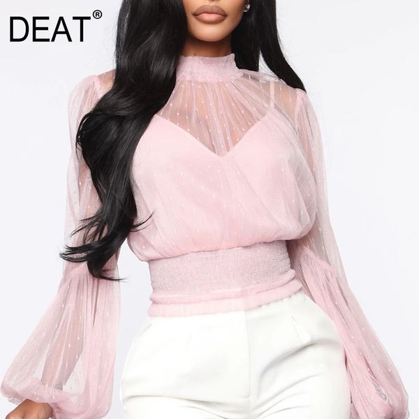 women translucent blue mesh pleated shirts arrivals turtleneck long puff sleeve fashion summer 11d260 210525, White
women translucent blue mesh pleated shirts arrivals turtleneck long puff sleeve fashion summer 11d260 210525, White
