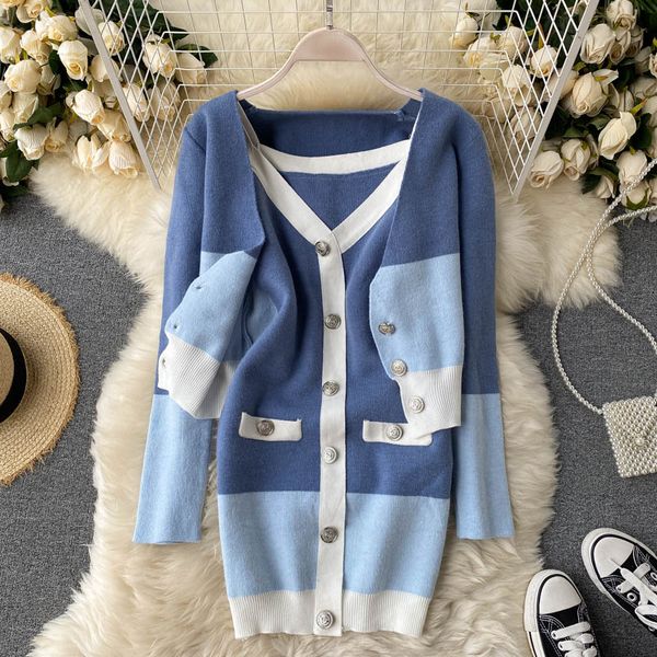 women strap knitted dress autumn winter long sleeve solid cardigan fashion elegant elastic knitting two piece dress, Black;gray
women strap knitted dress autumn winter long sleeve solid cardigan fashion elegant elastic knitting two piece dress, Black;gray