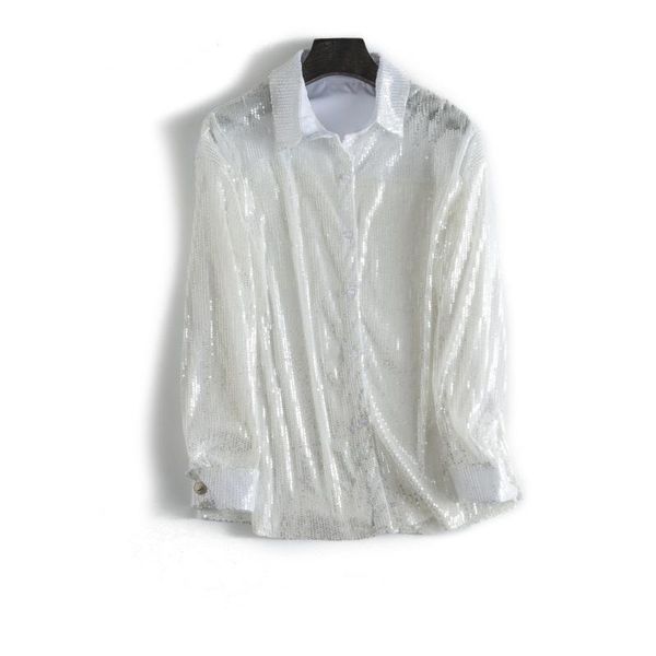 women's blouses & shirts ltd1199018 2021 sequins women spangly long sleeves giltter buttons dance stage female turn collar vestidos, White
women's blouses & shirts ltd1199018 2021 sequins women spangly long sleeves giltter buttons dance stage female turn collar vestidos, White