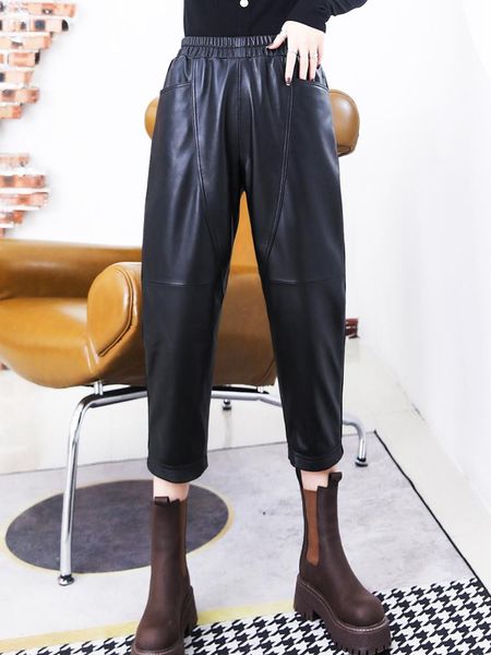 women's pants & capris 2021 spring autumn genuine casual ninth sheepskin leather harem c104, Black;white
women's pants & capris 2021 spring autumn genuine casual ninth sheepskin leather harem c104, Black;white