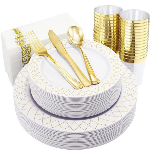 disposable dinnerware 50 pieces of tableware white and gold plastic plate golden silverware cup wedding birthday party decoration
disposable dinnerware 50 pieces of tableware white and gold plastic plate golden silverware cup wedding birthday party decoration