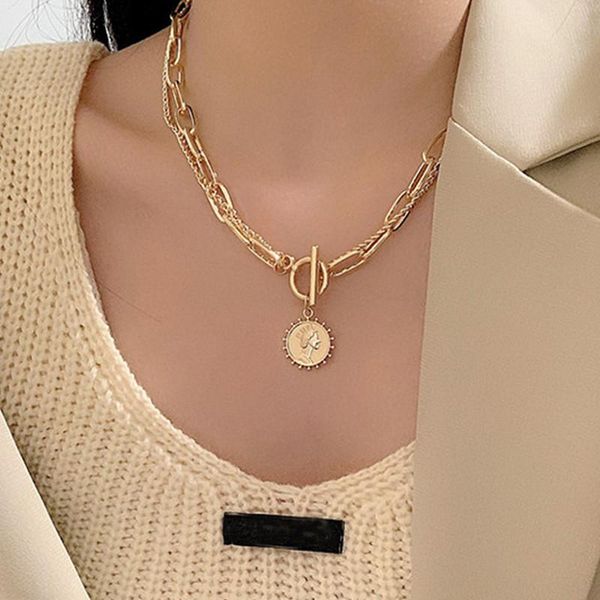 pendant necklaces punk gold color portrait coin necklace for women double layer lock chain clavicle choker 2021 collar jewelry, Silver
pendant necklaces punk gold color portrait coin necklace for women double layer lock chain clavicle choker 2021 collar jewelry, Silver
